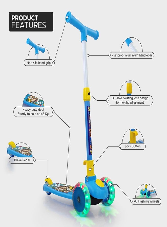Drumstone (𝗦𝗽𝗲𝗰𝗶𝗮𝗹 𝟭𝟬 𝗬𝗲𝗮𝗿𝘀 𝗪𝗮𝗿𝗿𝗮𝗻𝘁𝘆) Adjustable Foldable Kids Scooter with LED Light Wheels for 3-14 Years - Strong Metal Frame, PVC Wheels, Non-Slip Base & Comfortable Grip - Image 2